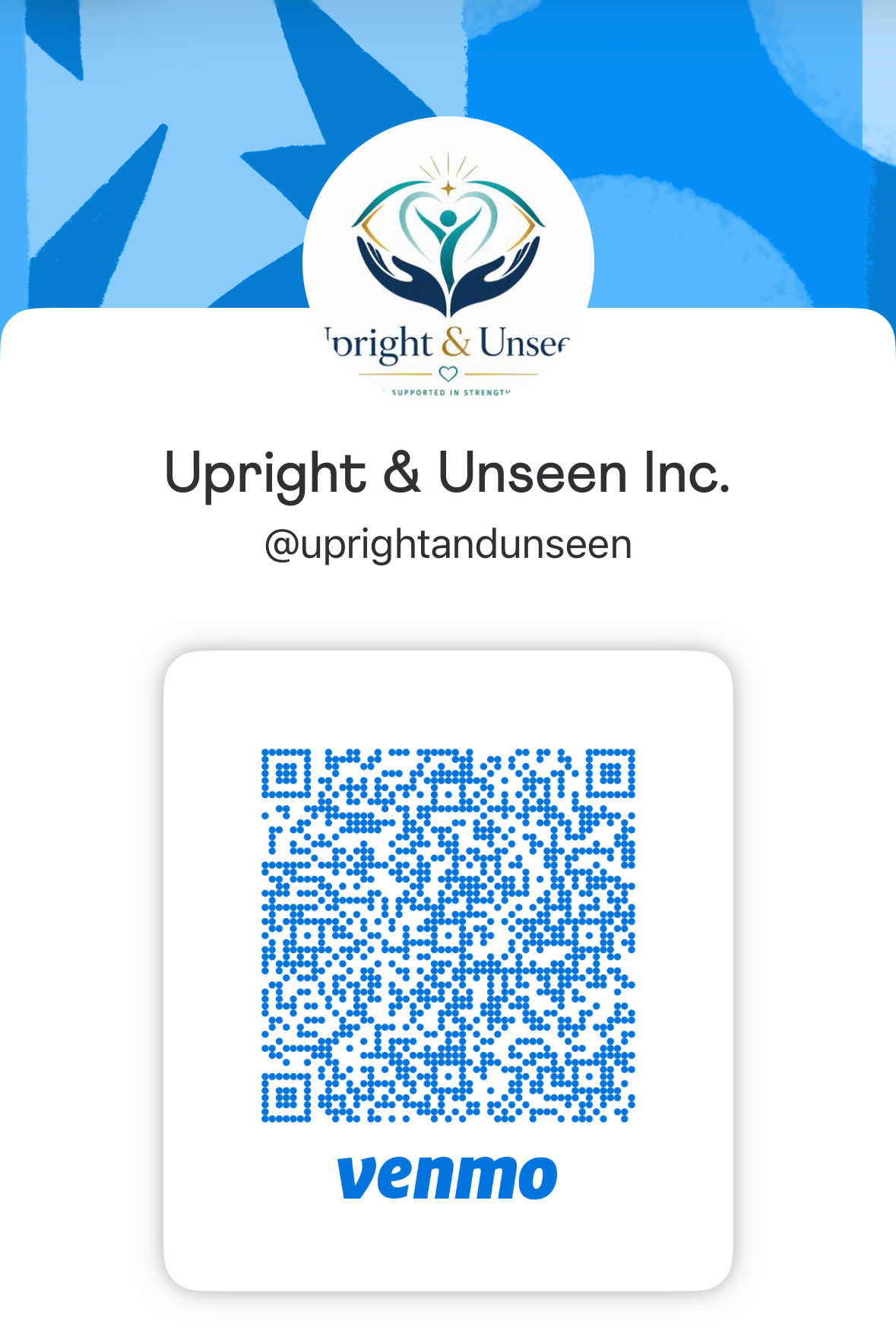 Venmo QR code for Upright and Unseen Inc.